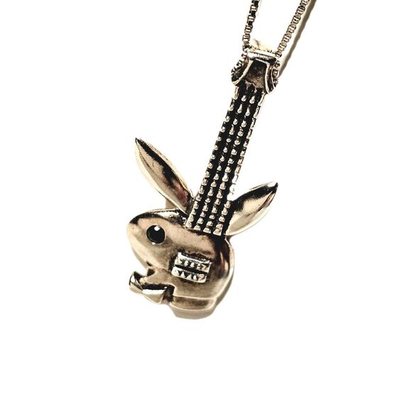 925K PLAYBOY BUNNY GUITAR PENDANT w BOX CHAIN 19" SOLID SILVER CRYSTAL EYE RARE! - Picture 5 of 14